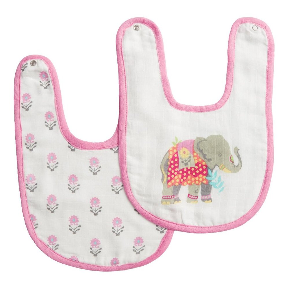 NEW 100% Cotton World Market 2-pack BIBS savanna animal ELEPHANT baby girl pink